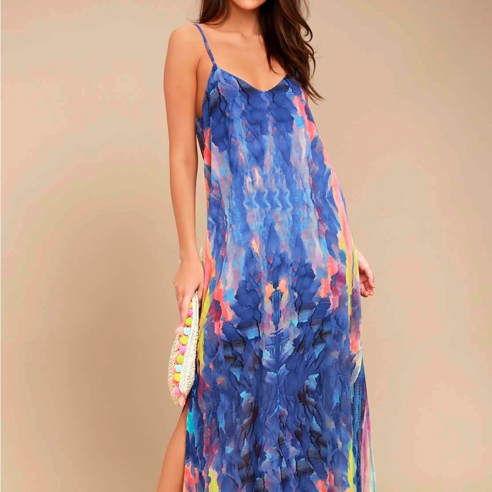 Lulu's Flying Watercolors Royal Blue Print Maxi Dress